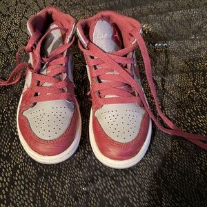 Children's Jordans Burgundy and Gray Sneakers